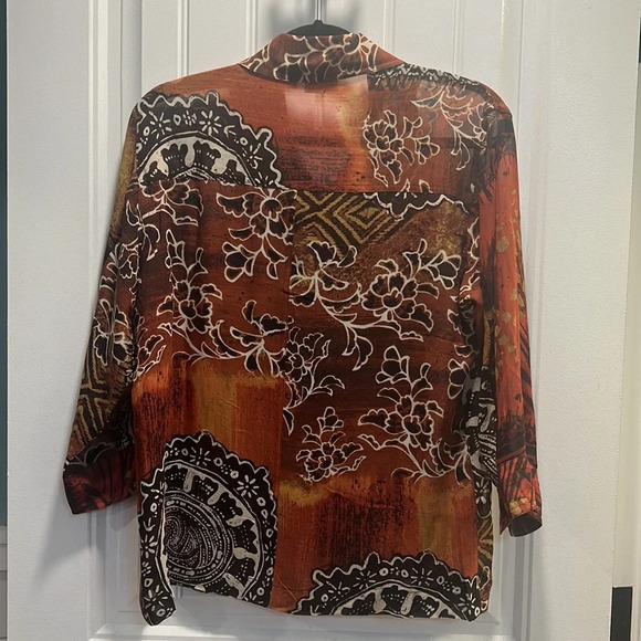 Chico’s Orange & Brown Jacket/Blouse. Chico’s Size 1. - Picture 3 of 7